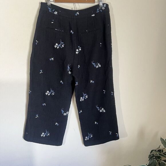 Ann Taylor Womens Tweed Dress Pants Ankle Black Blue Floral Embroidered Size 8 - Picture 4 of 7